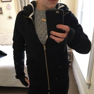 Lulu lemon black zip up jacket with gold detail